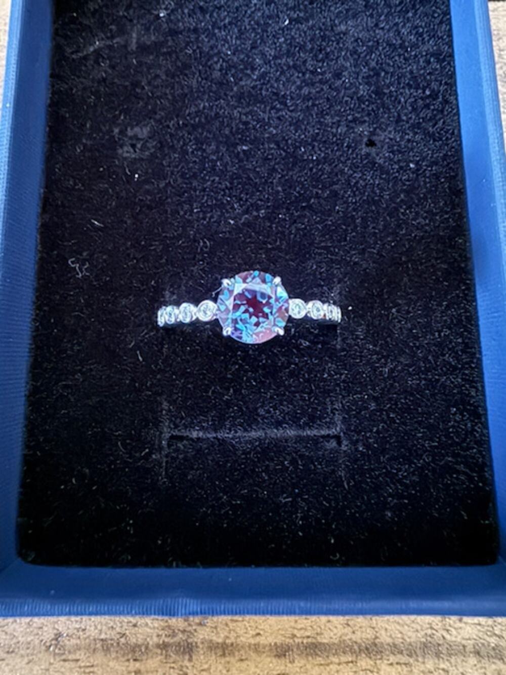 Color Changing Lab Alexandrite & Lab Diamond Sterling Silver 925 Ring Sz 7